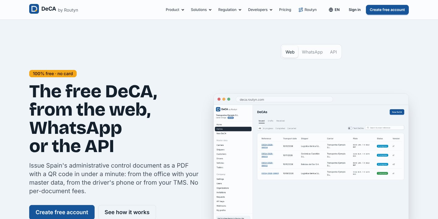 The DeCA by Routyn website, showing the list of issued DeCAs