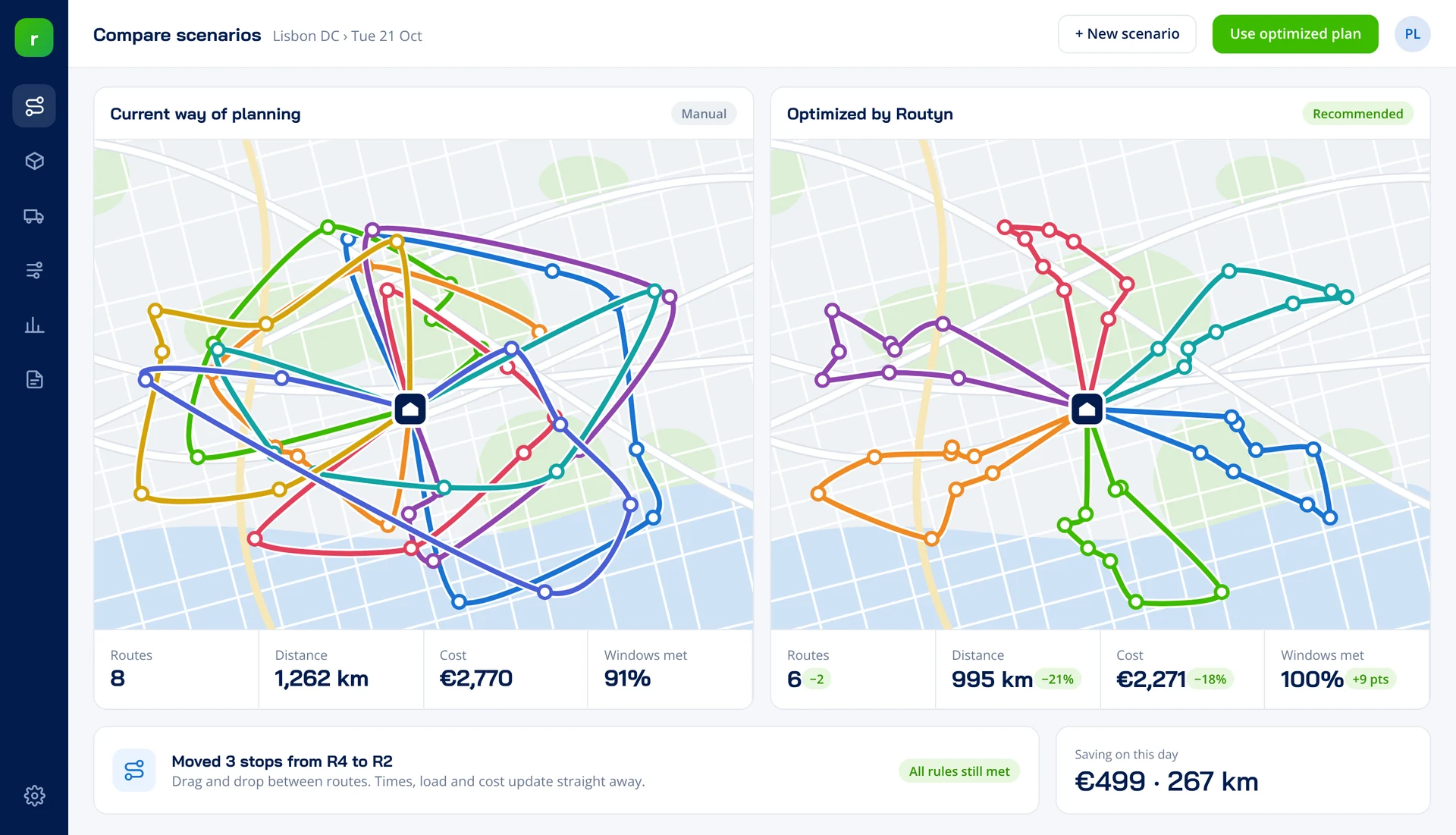 Drag and drop route planning