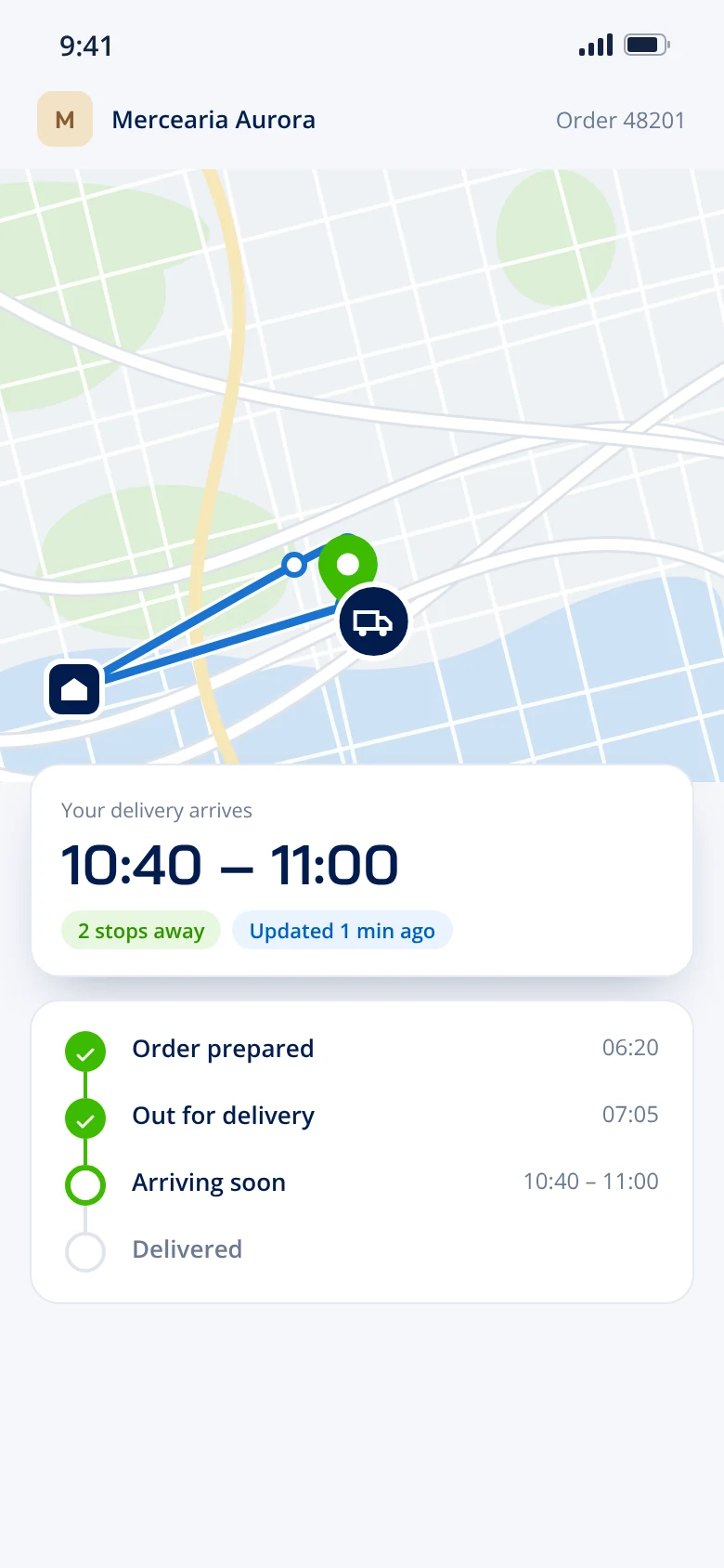 Delivery Tracking sample screen